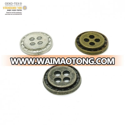 Factory supply 4 hole antique alloy sew button with logo